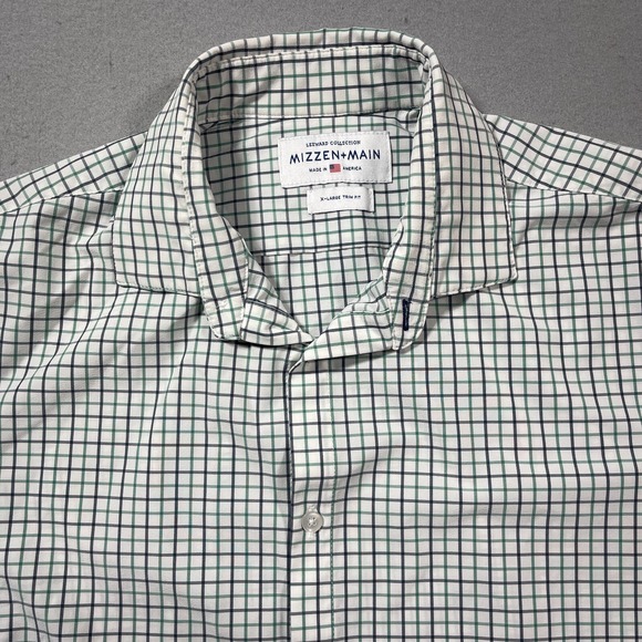 Mizzen+Main Leeward Collection Shirt XL Trim Fit Green Navy Check Performance - Picture 3 of 12